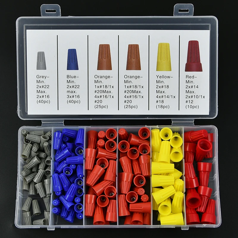 158Pcs Practical Electrical Wire Connection Screw Twist Connector Cap W/Spring Insert Assortment Kit Nut Spring Cap Terminal