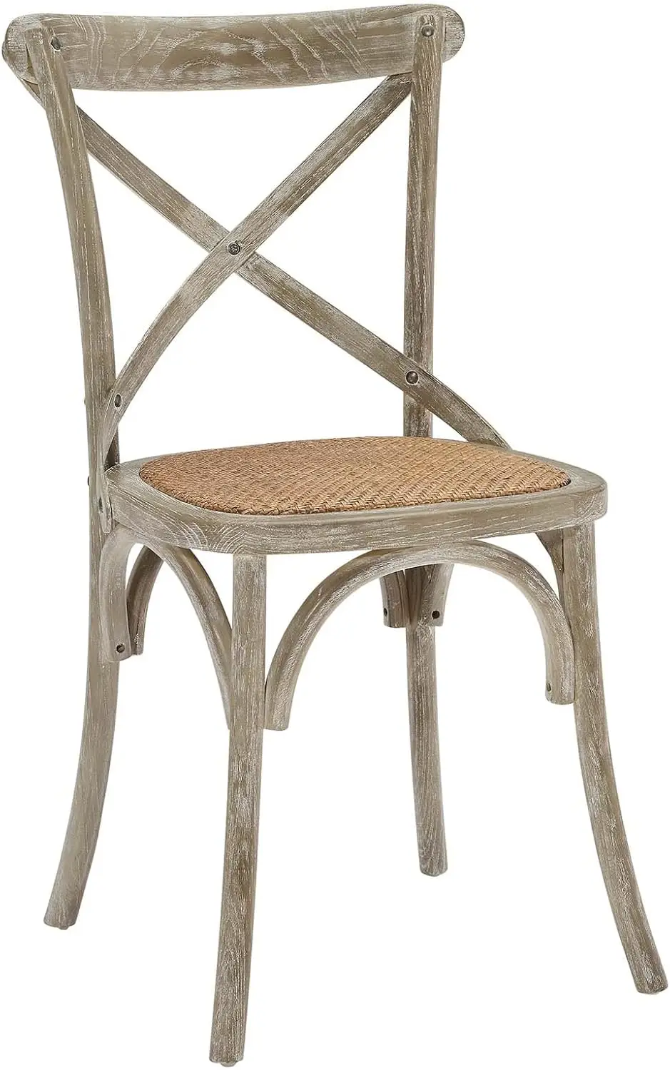 

Gray Rustic Modern Farmhouse Dining Chair with Elm Wood and Rattan Accents for Elegant Home Interior Décor
