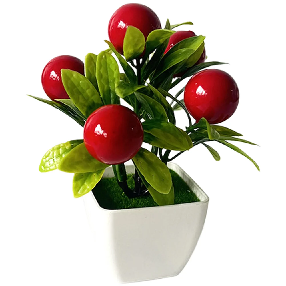 Compact Potted Artificial Bonsai Fruit Tree for Indoor Decoration Lifelike Appearance 15.5 10cm Plastic Safe Material