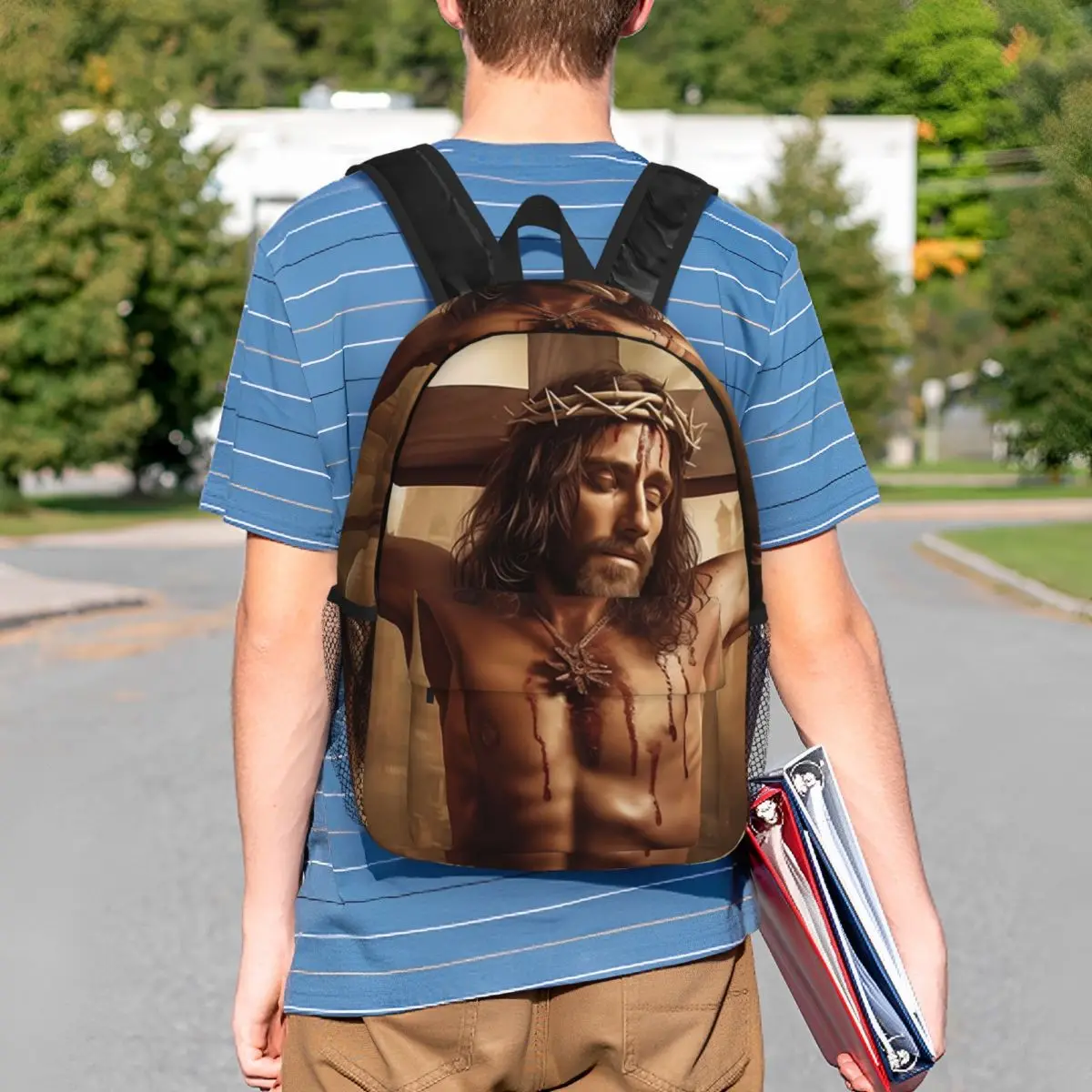 Sac à dos de poitrine Croix de la Rédemption du Christ souffrant, sac d'école pour étudiants, sac à dos pour enfants, sac à bandoulière pour ordinateur portable pour garçons et filles