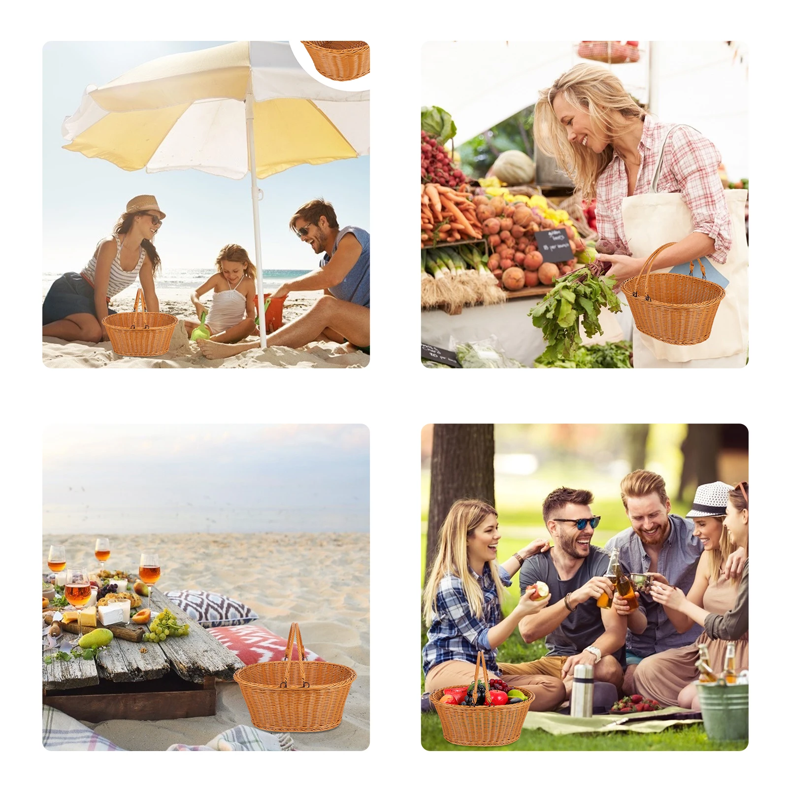 

Multifunctional Portable Rattan Basket Storage Flower Container Picnic Tote Basket For Home Pastoral Style Weaving Fruit Holder