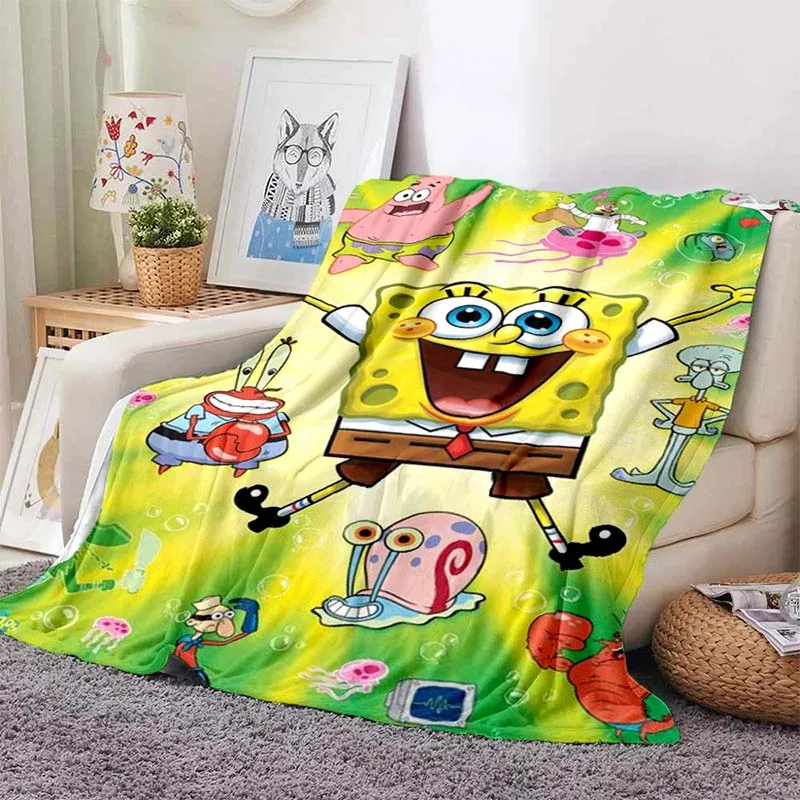 Sponge-bob Cartoon Print Blanket Custom Soft Blanket Soft Warm Flannel Blankets Birthday Gift Blankets for Beds Thin Blanket