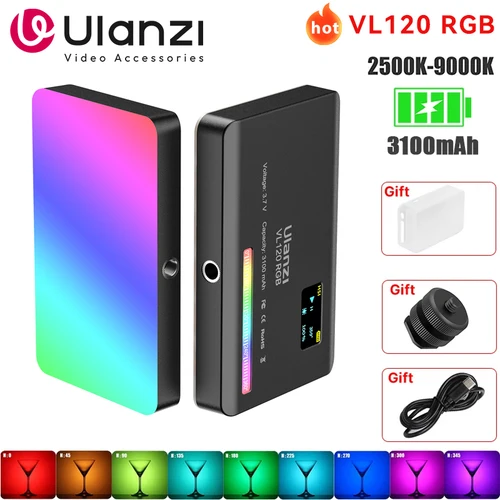 Imagen 1 del producto Ulanzi VL120 luz de vídeo RGB a todo Color 2500K-9000K iluminación LED para fotografía luz de cámara regulable lámpara de relleno para videografía en vivo