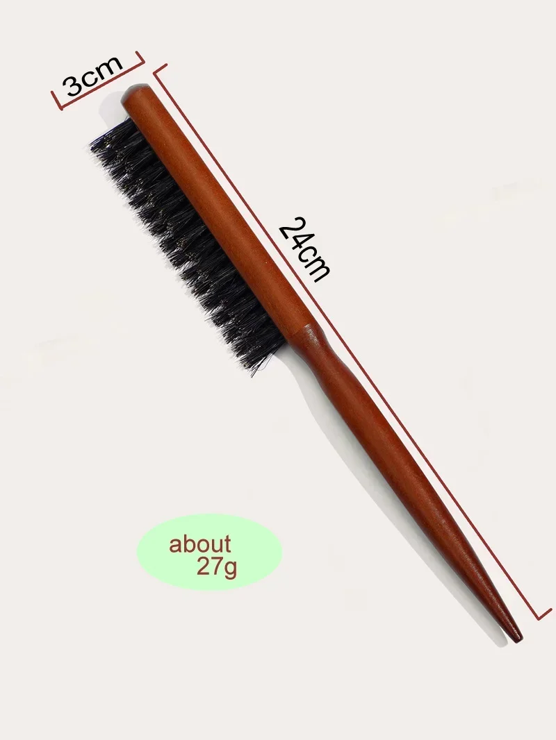 

Natural Boar Bristle Hair Brush, Fluffy Hair Comb, Slim Comb, Hairdressing Barber Tool, Wood Handle, Professional Salon