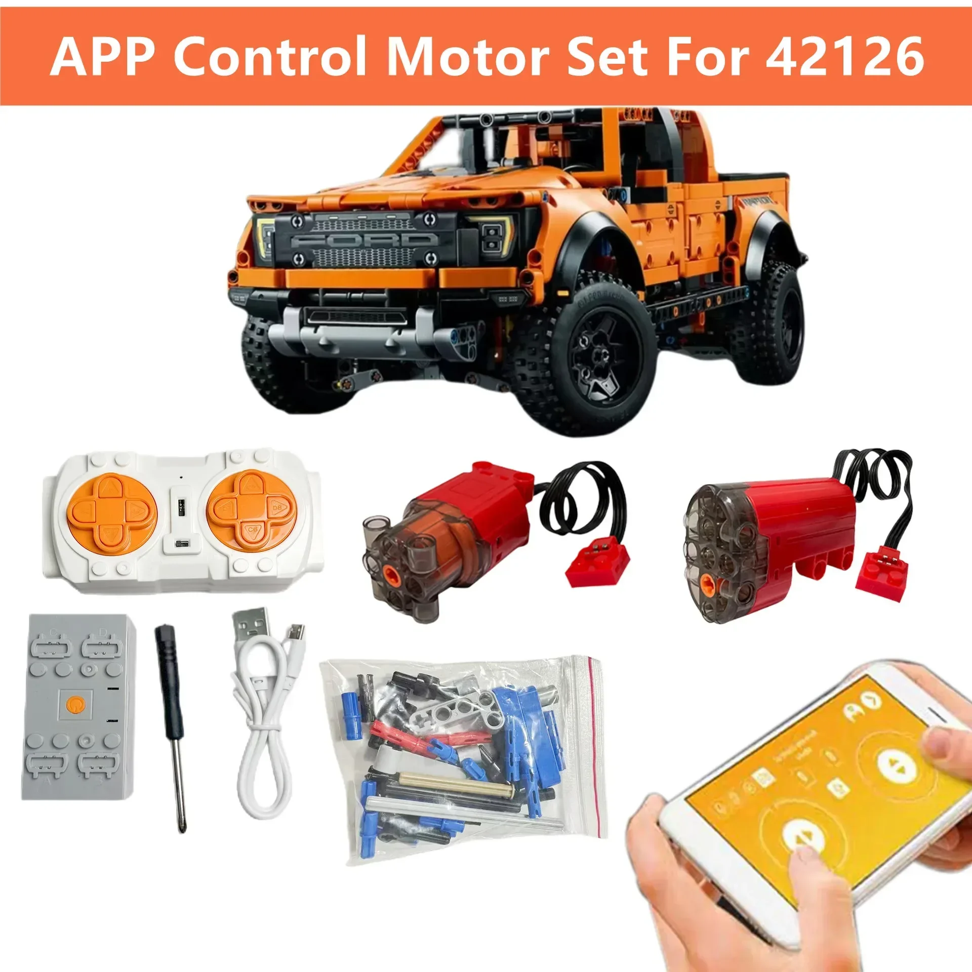 Juego de Motor de Control por aplicación para bloques de construcción de automóviles Raptor 42126 F-150 (solo Motor incluido sin ladrillos), potencia de Control remoto Bluetooth