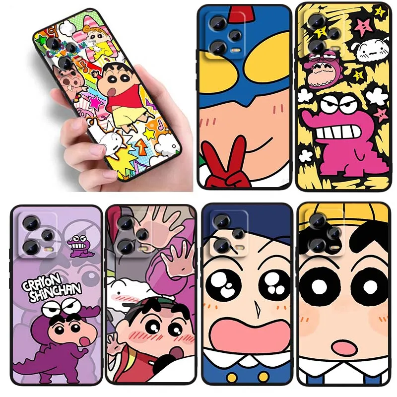 

C-Crayons S-Shins-chans For Xiaomi Redmi Note 15 14 13 12 12S 11E 11 11S Pro Plus 4G 5G Black Soft TPU Cover