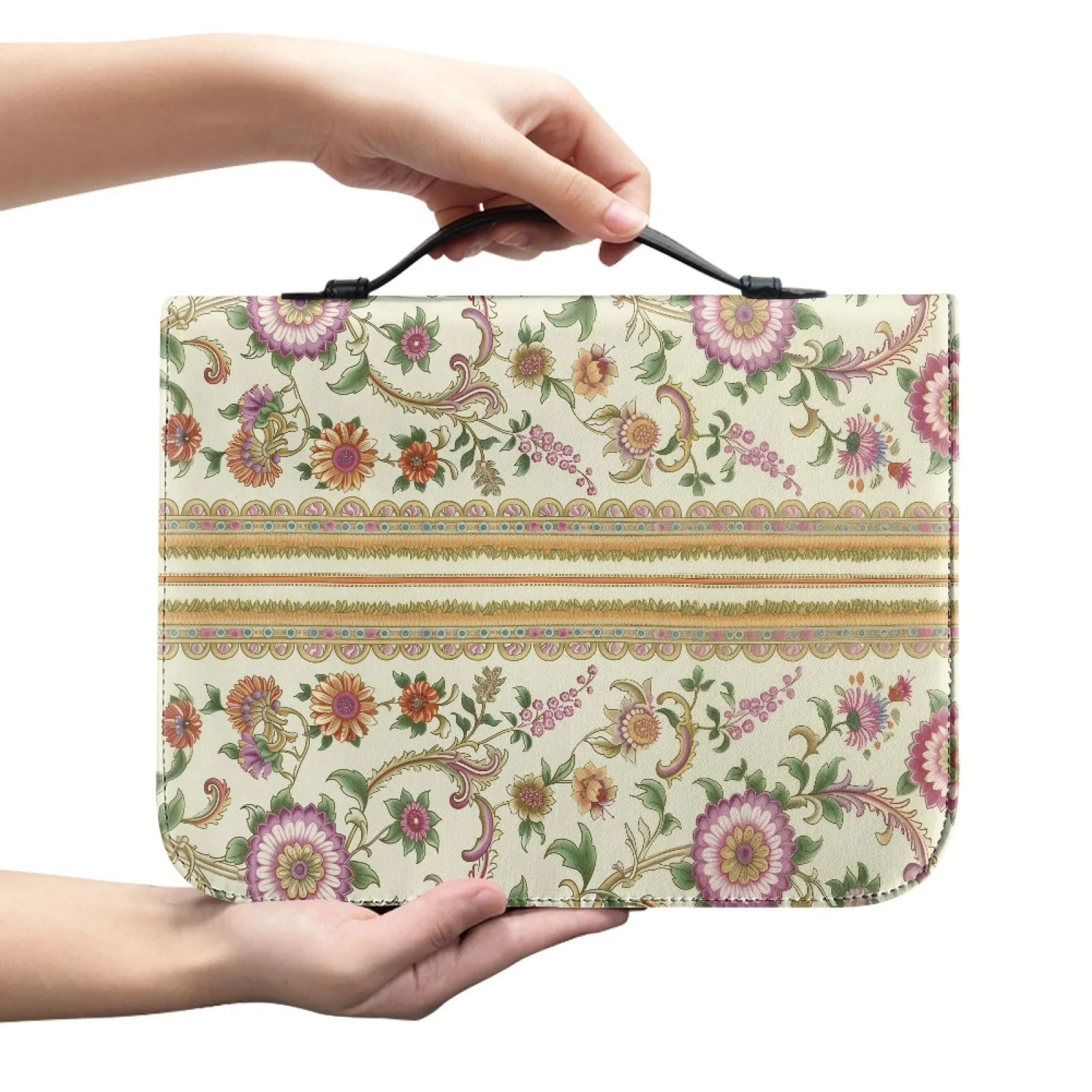 XIXIRIMIDO Floral Border Print Fashion 2026 Waterproof Bible Bag for Men PU Leather Bible Carrying Case