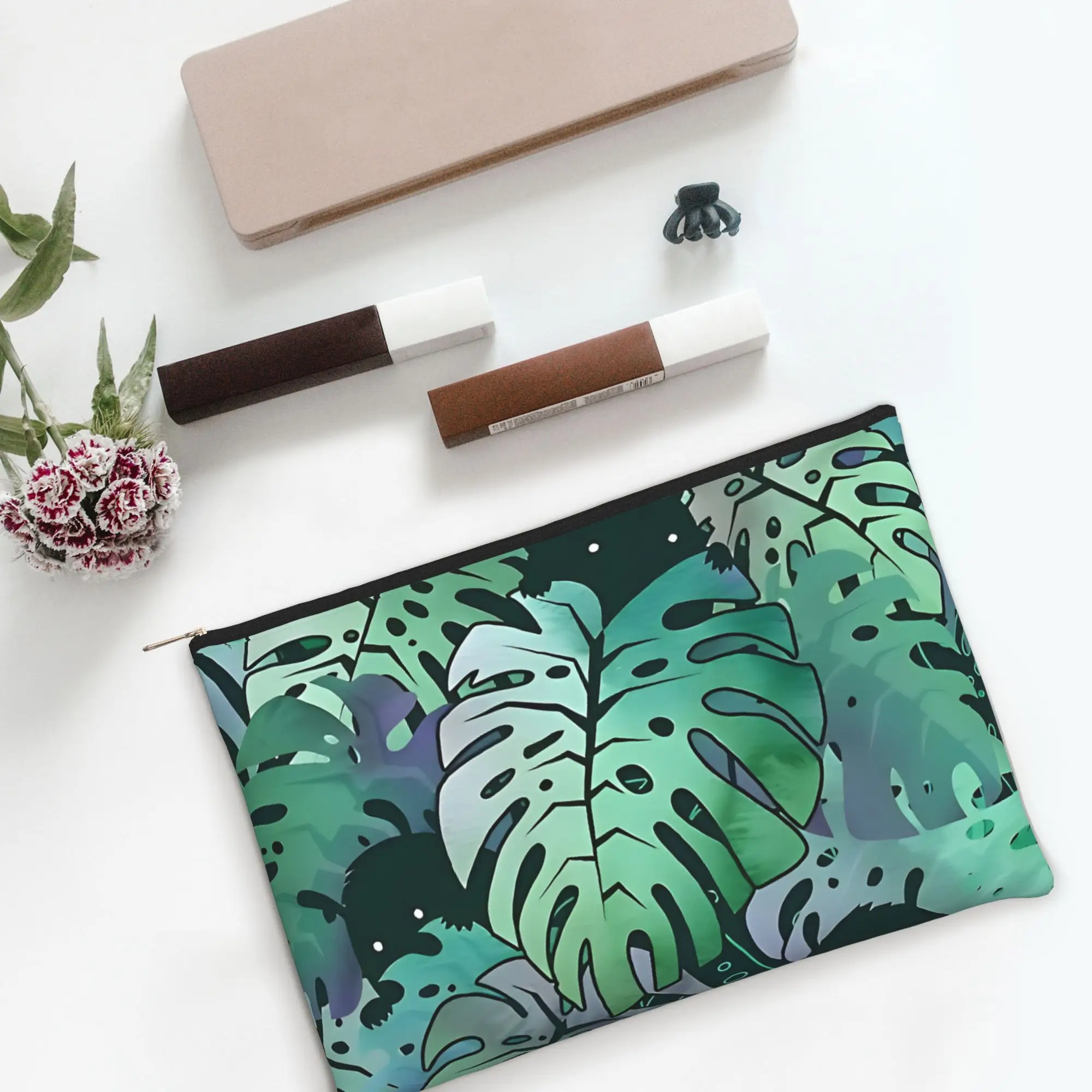 Foldable Cute pouch Monstera Monsters Makeup Bag  Toiletry Bag with Zipper