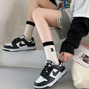 5 female socks of medium black and white medium length Four seasons Oterwear Long Strite Striped Striped Tube Sports Socks in Fashion 10 Main Sales Cabinet White License - №6