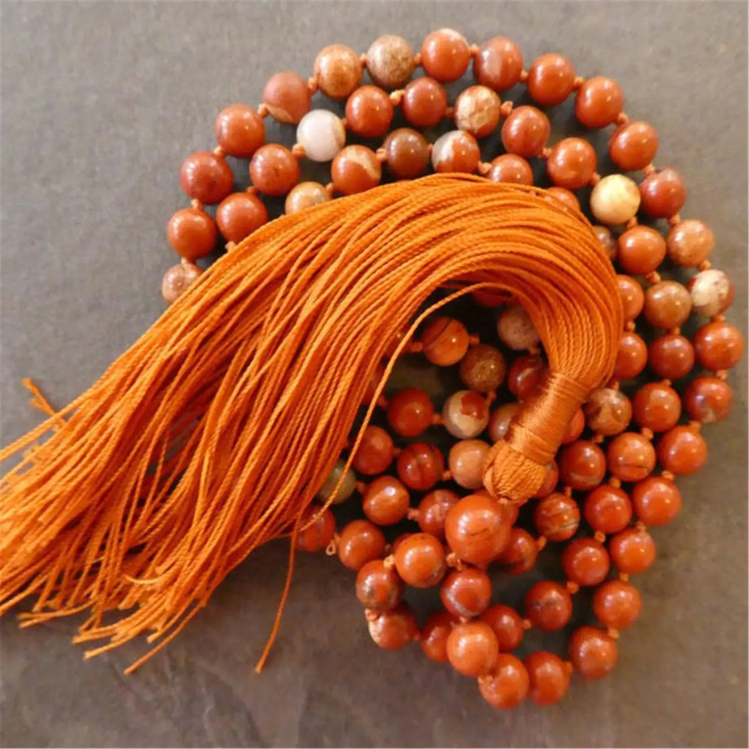 8mm Natural Red Jasper 108 Beads Handmade Tassel Necklace Prayer Crystal Men's Zen Fragrant Wood Bohemian Mala