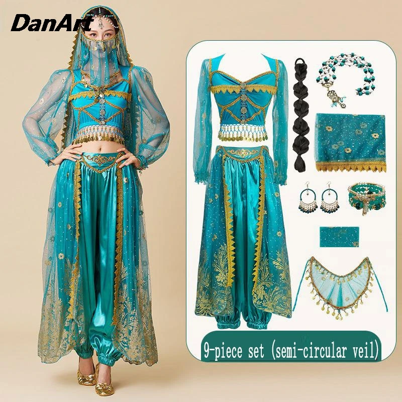 جديد السيدات أداء الرقص الشرقي زي مجموعة الياسمين الأميرة أنس زي الكبار الرقص الهندي هالوين نمط غريب مجموعة