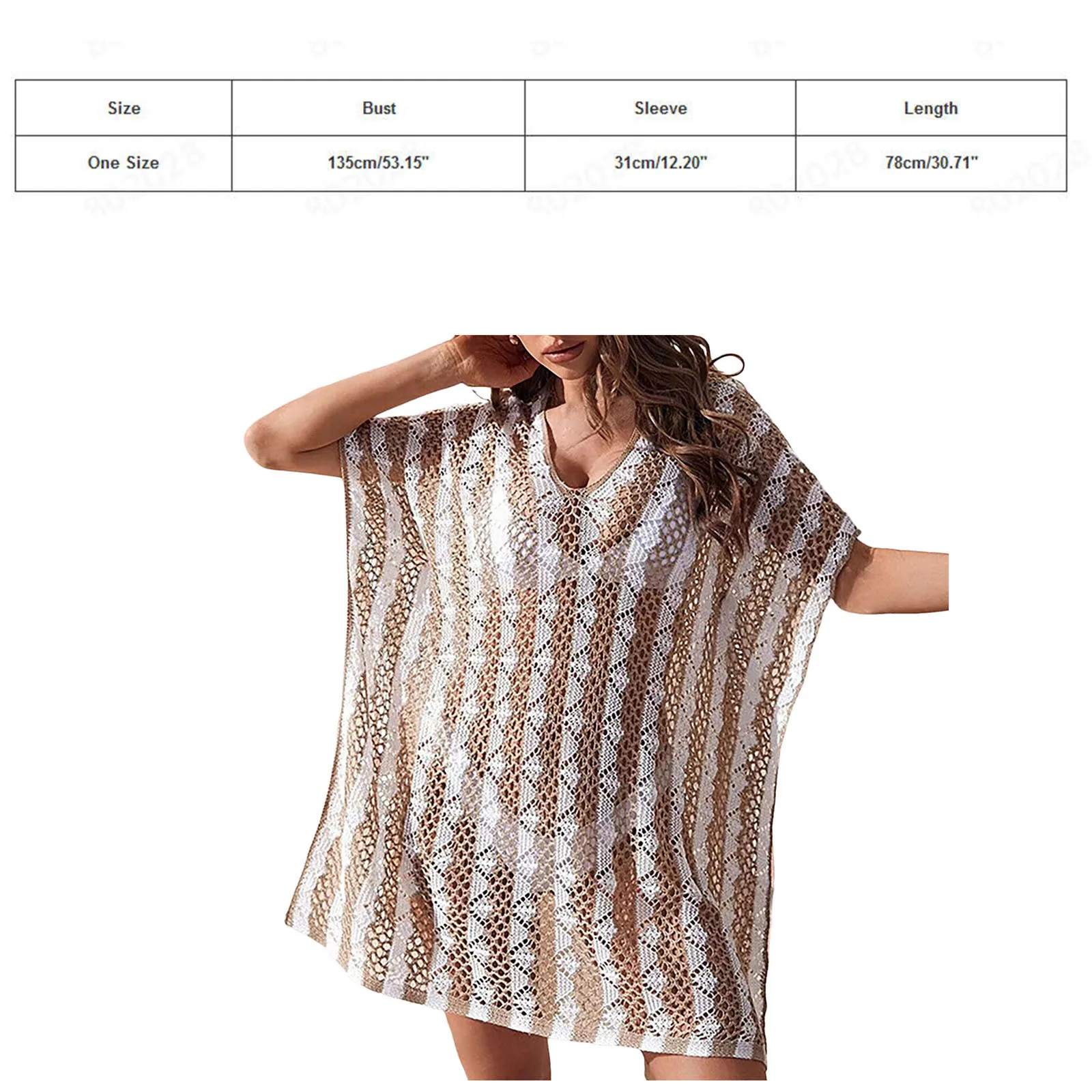 Doorzichtige Gespleten Streep Strandbedekking Diepe V-Hals Sexy Mesh Blouse Vakantie Slanke Badpak Met Korte Mouwen