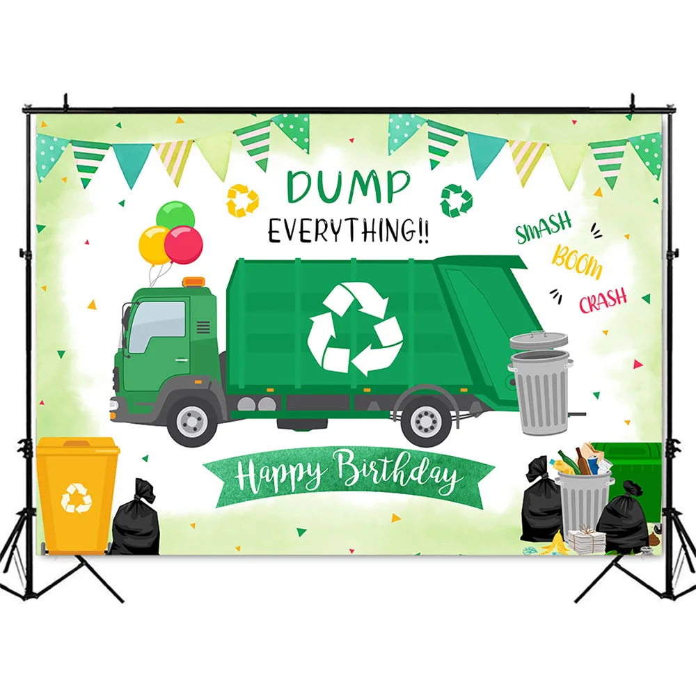 Garbage Birthday Backdrop Dump Everything Recycling Birthday Photo Background Garbage Truck Boy Theme Party Decoration Banner