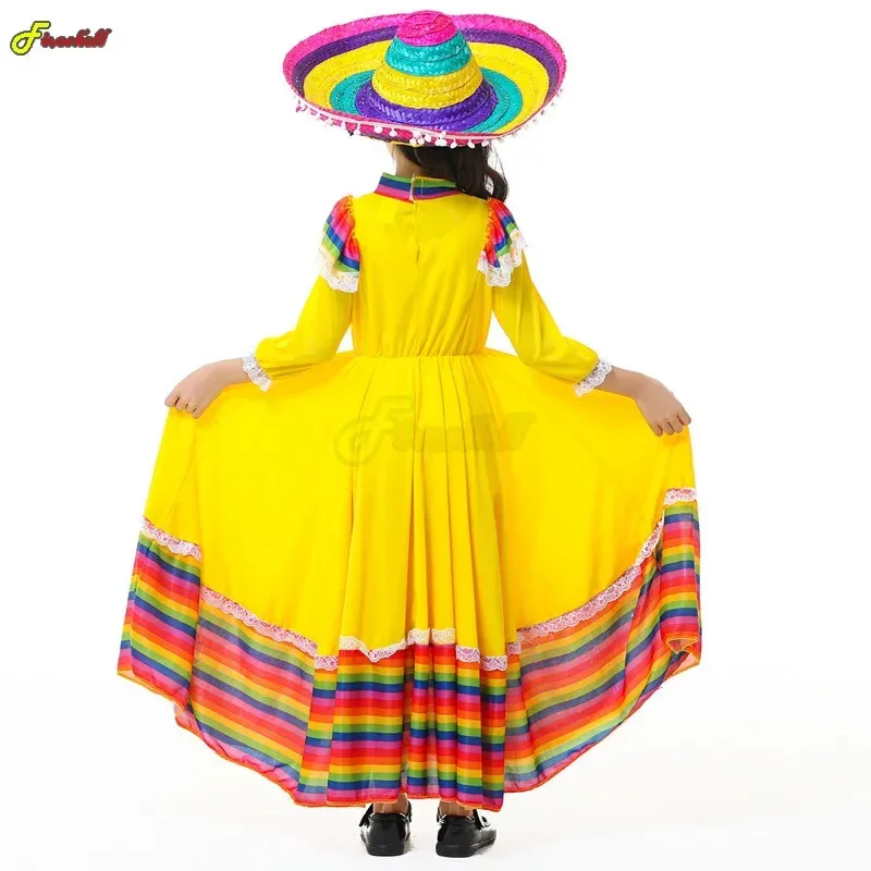 

Mexican Ethnic Dance Halloween Cosplay Costume Traditional Dress Long Gypsy Flamenco Dance Day of Dead Carnival Skirt for DR6UIG