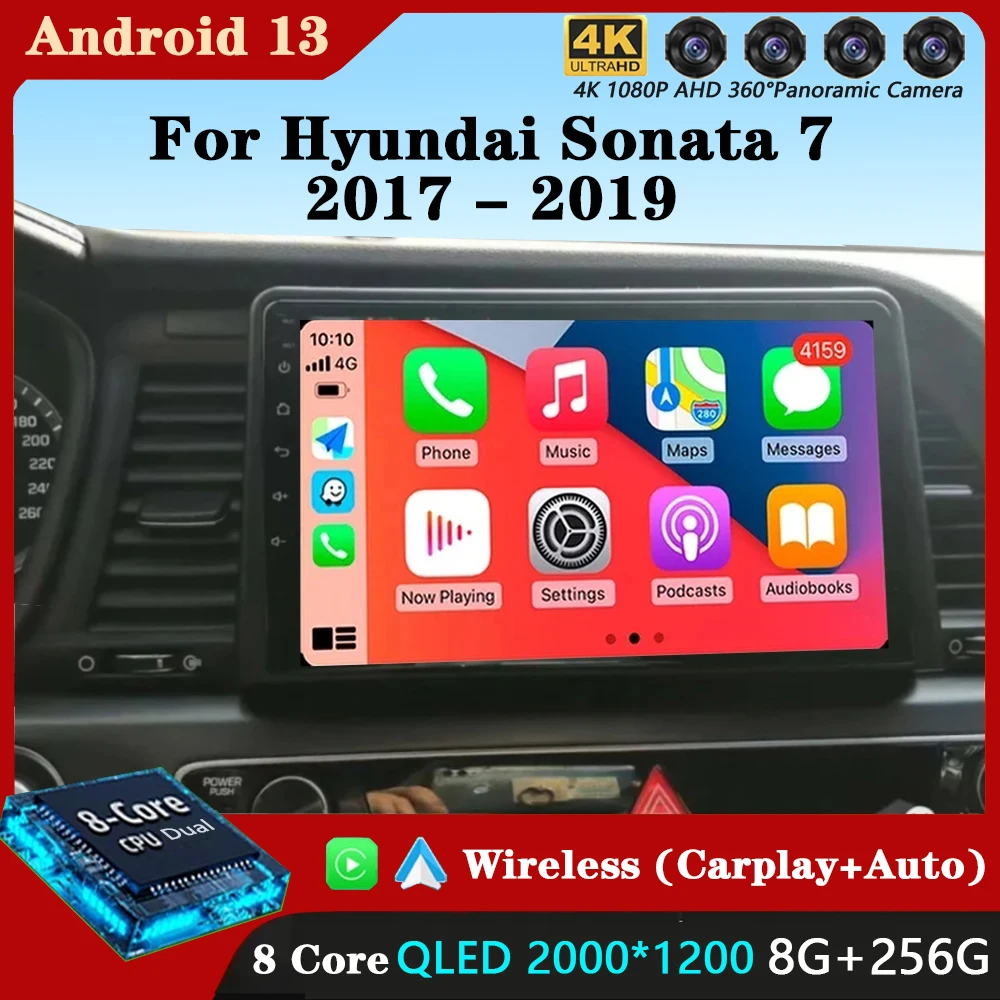 

Автомобильный радиоприемник Carplay на Android 13 для Hyundai Sonata 7 LF 2017 2018 2019 GPS мультимедийный плеер стерео 360 камера 4G + WiFi BT DSP