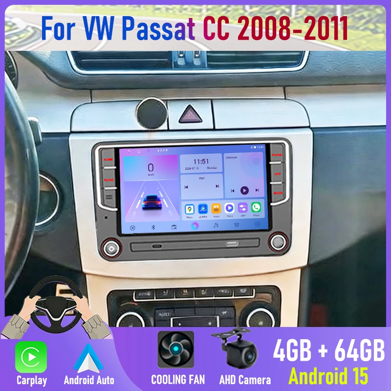 

2DIN Android 15 Car Radio for VW Passat CC 2008-2011 with GPS Navi Wireless Apple Carplay Bluetooth FM Stereo Camera Head Unit