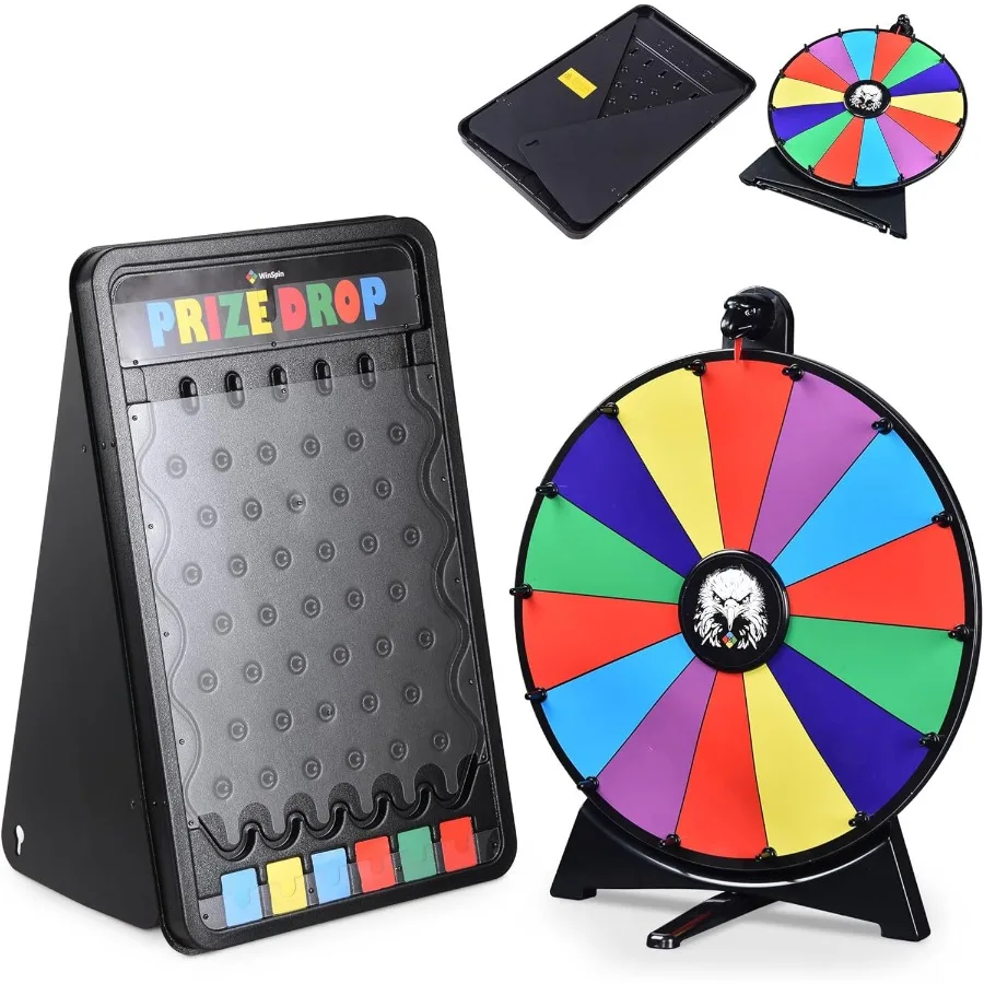 

20 Prize Wheel and 30x19 Drop Board Foldable Stand Disk Spinning Wheel Fortune Game for Pub Parties Trade Shows and Carnival Ev