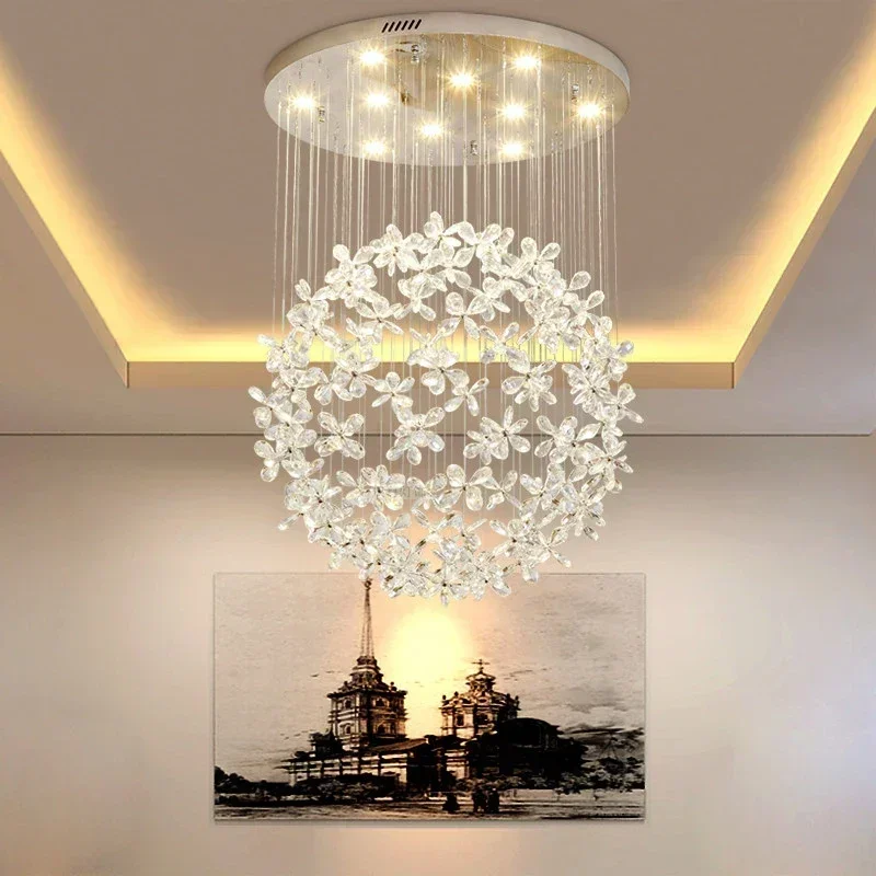Modern crystal ceiling light, flower ball staircase, modern villa chandelier, lighting fixtures
