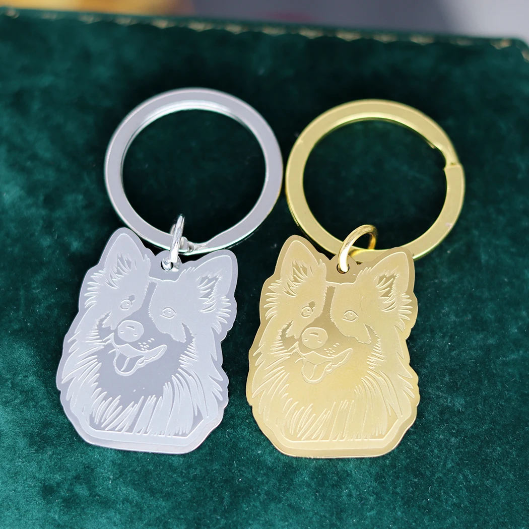 QIMING Cute Animal Shetland Sheepdog Stainless Steel Keychain For Women Punk Jewelry Lovely Cartoon Keychains