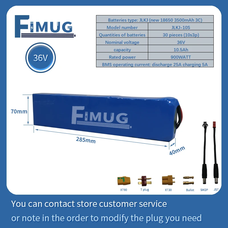 

FIMUG 36V Scooter Battery 42V 5.4Ah-10.5Ah NEW 18650 10S3P Lithiumion Battery Pack With 20A BMS For Ebike bicycle moto Scooter