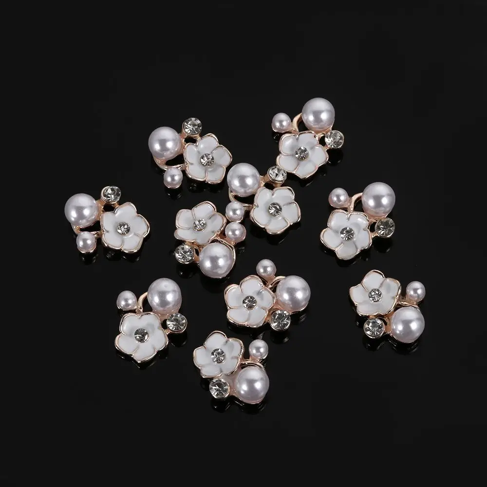 10Pcs/pack High Quality Ivory Pearls Rhinestones Buttons Flower Shaped Garment Decorative DIY Crafts Bow Accessories