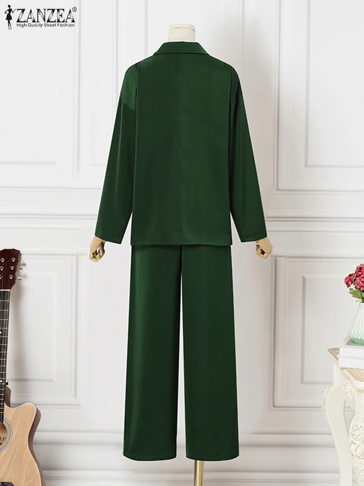 ZANZEA Fashion Women Loose Pants Sets 2025 Long Sleeve Shirts Wide Leg Pants Oversized Office Lady Outfits Tracksuit Streetwears