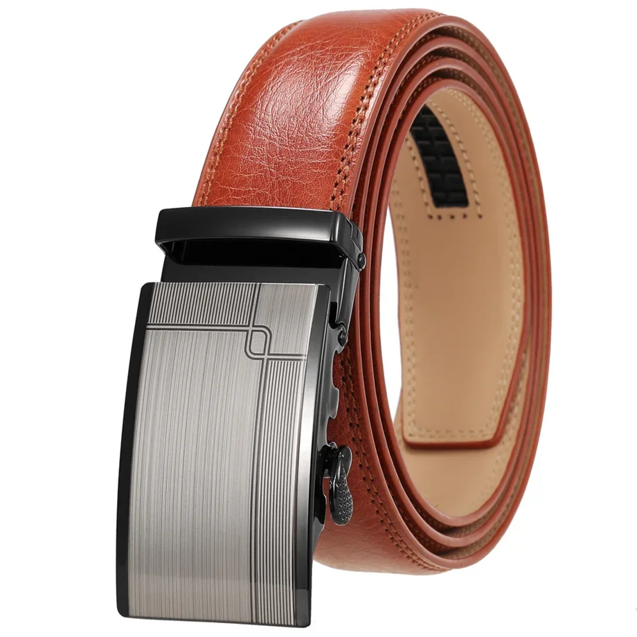 Tan Brown Genuine Leather Ratchet Waist Belt for Men Brand Dress Jeans Formal Casual Belts Men Automatic Buckles Mens Strap G942