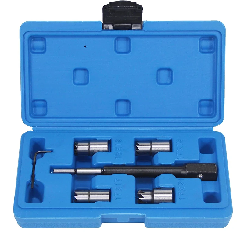 5PCS Diesel Injector Seat Cutter Tool Kit Carbon Cutting Cleaner Tool Set with Flat Angled Reamer Hex Key for Mercedes-Benz