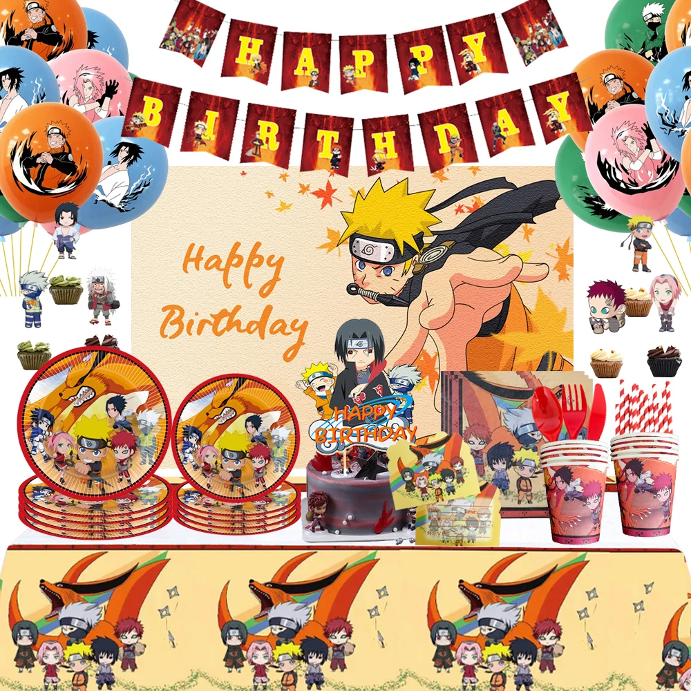 

Cartoon Narutoed Party One Year Birthday Party Cutlery Set Decoration Baby Shower Ninja Balloon Supplies Boy Anime Party Gift