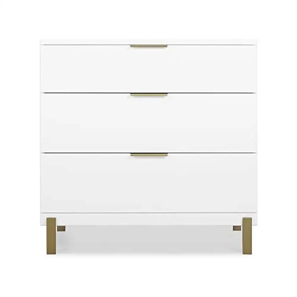 Modern 3-Drawer Dresser White/Bronze Safe Painted Finish Sustainable Pine Wood Easy Assembly Coordinating Collection