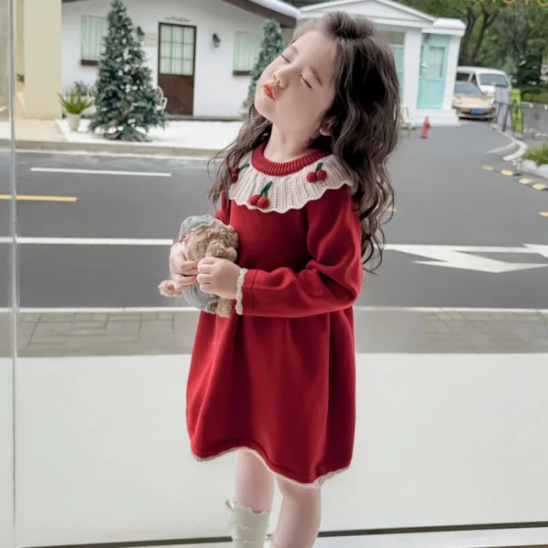 Mädchen Kleid Herbst Winter Neue Modische Kinder Prinzessin Kleid Einjährige Baby Mädchen Gestrickte Pullover Kleid Vielseitig Tren