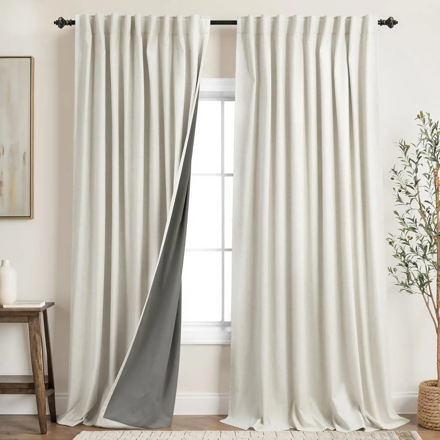 

Extra Wide Linen Black Out Curtains Drapes 96 Inch Long 2 Panels Set Pleated Thermal Blackout Boho Modern Farmhouse 8FT