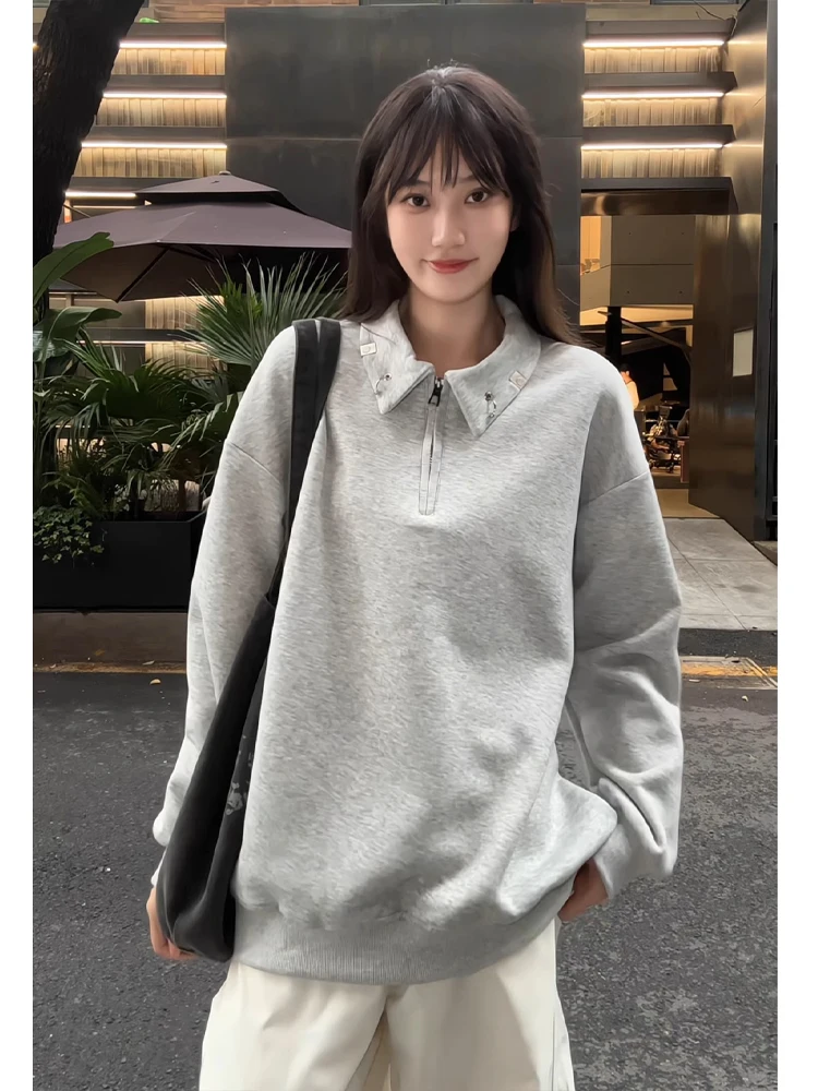 American Sle Heavy Metal Bule f Zip Sweatirt Men's Trendy High-End Loose Fit  irt Casual Loose Top