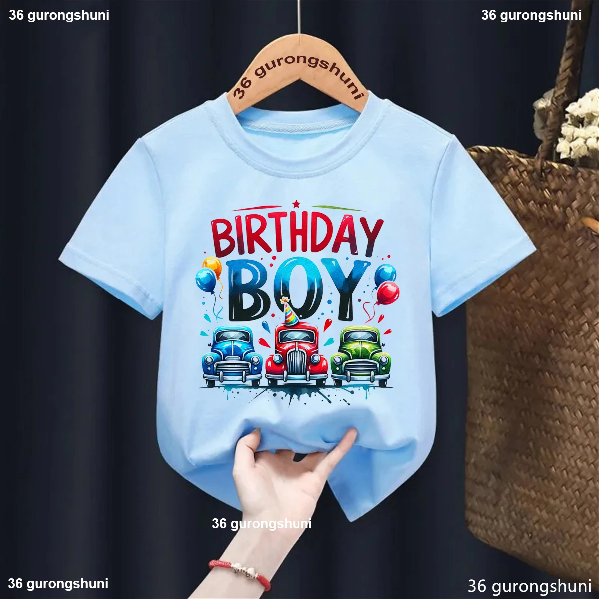

Акварельная футболка с принтом воздушного шара на день рождения для мальчиков, летняя рубашка с короткими рукавами для мальчиков, кавайная детская одежда, однотонная футболка, топы