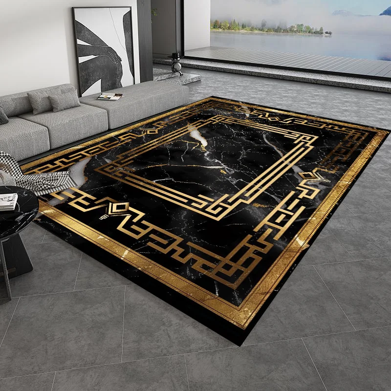 

European Style Retro Carpets Luxury Marble Gold Rug Living Room Sofa Area Floor Mat Hotel Decoration Hall Hallway Large Carpet