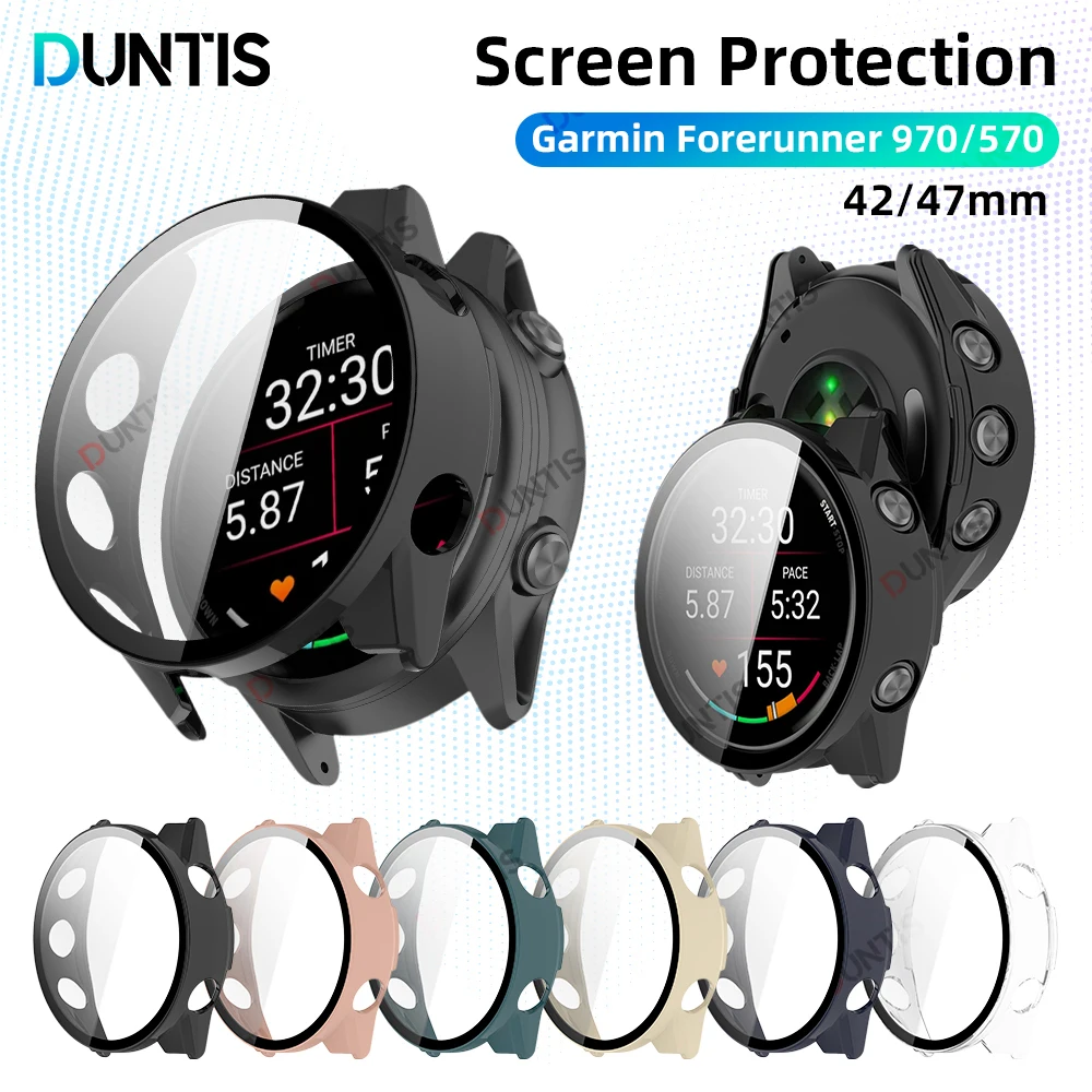 Glass+PC Case For Garmin Forerunner 970 570 42mm 47mm Hard Bumper Built-in Ultra-HD Tempered Glass Protector Cover Accessories