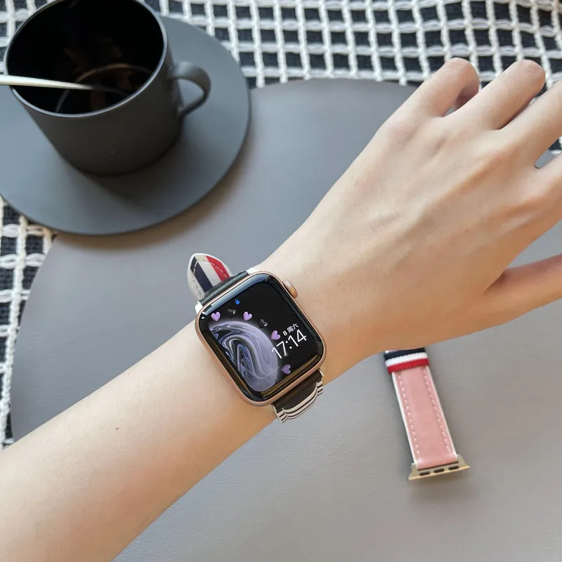 Leather Strap For Apple Watch Ultra 49mm 41mm 45mm correa 38mm 40mm fathion bracelet iwatch series 8 7 6 5 4 3 SE 42mm 44mm Band image 4