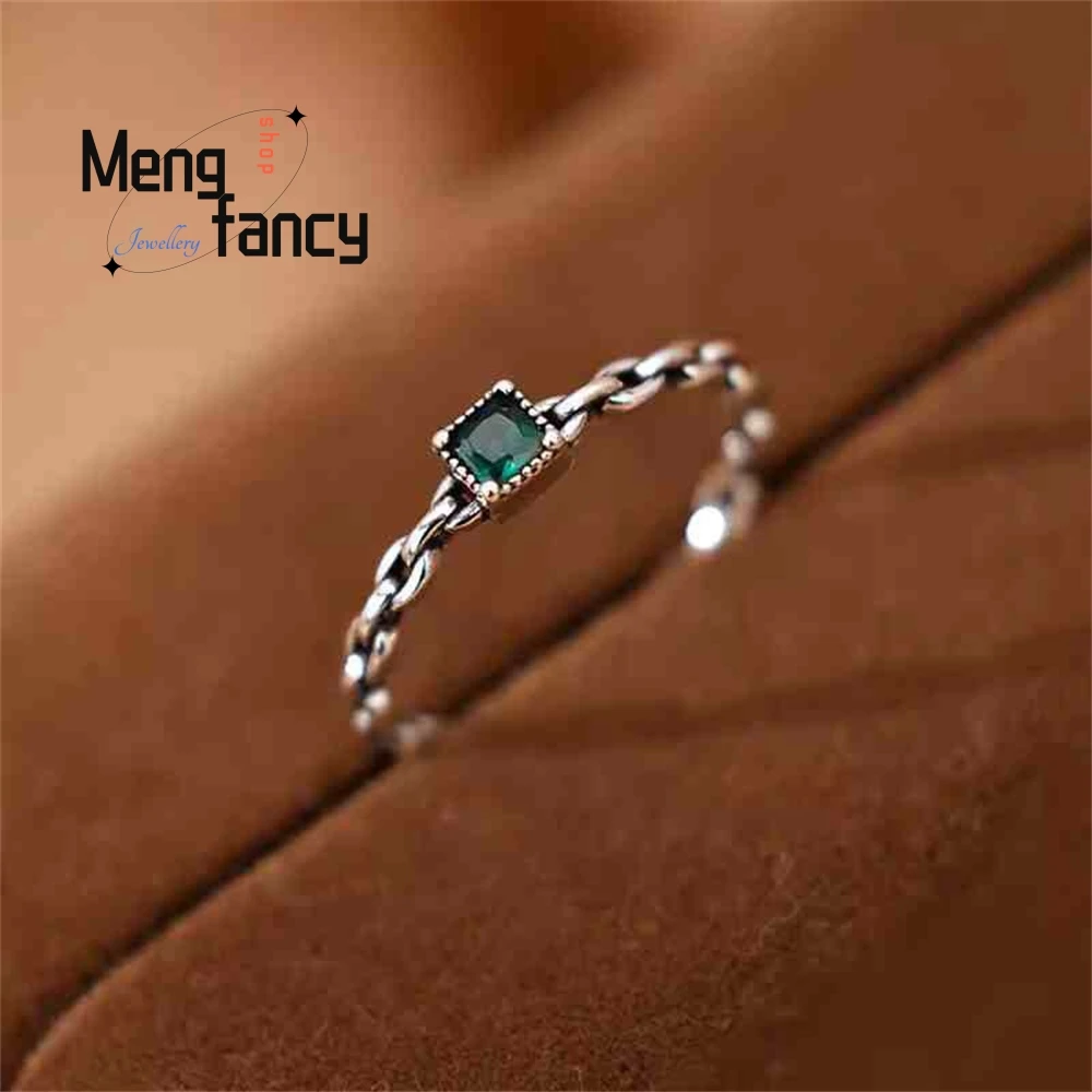 

Silver Cube Sugar Ring, A Niche Design For Women, Fashionable Green Retro, Adjustable Square Best Selling Fashion Jewelry Luxury