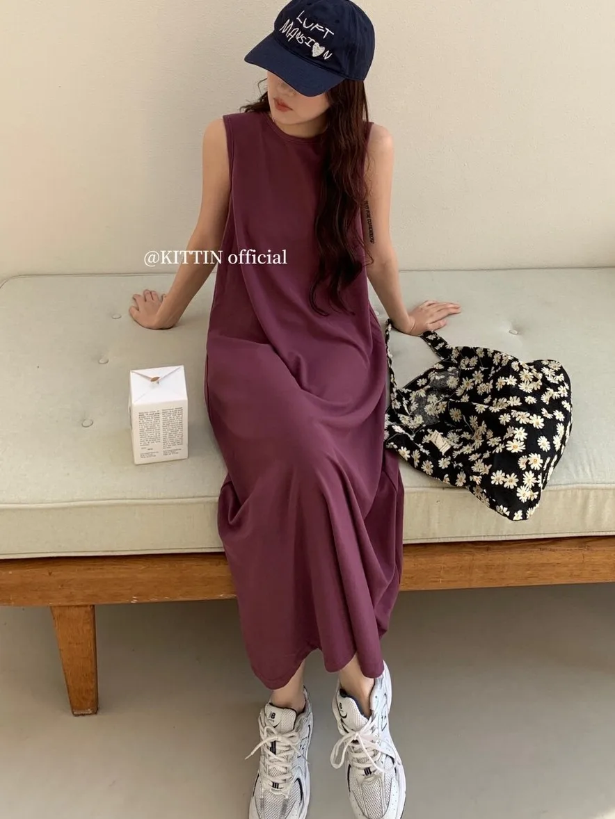 

ZHISILAO Sleeveless A-line Dress Women Soft Solid Loose Party Long Dress Spring Summer 2024 Holiday Wear