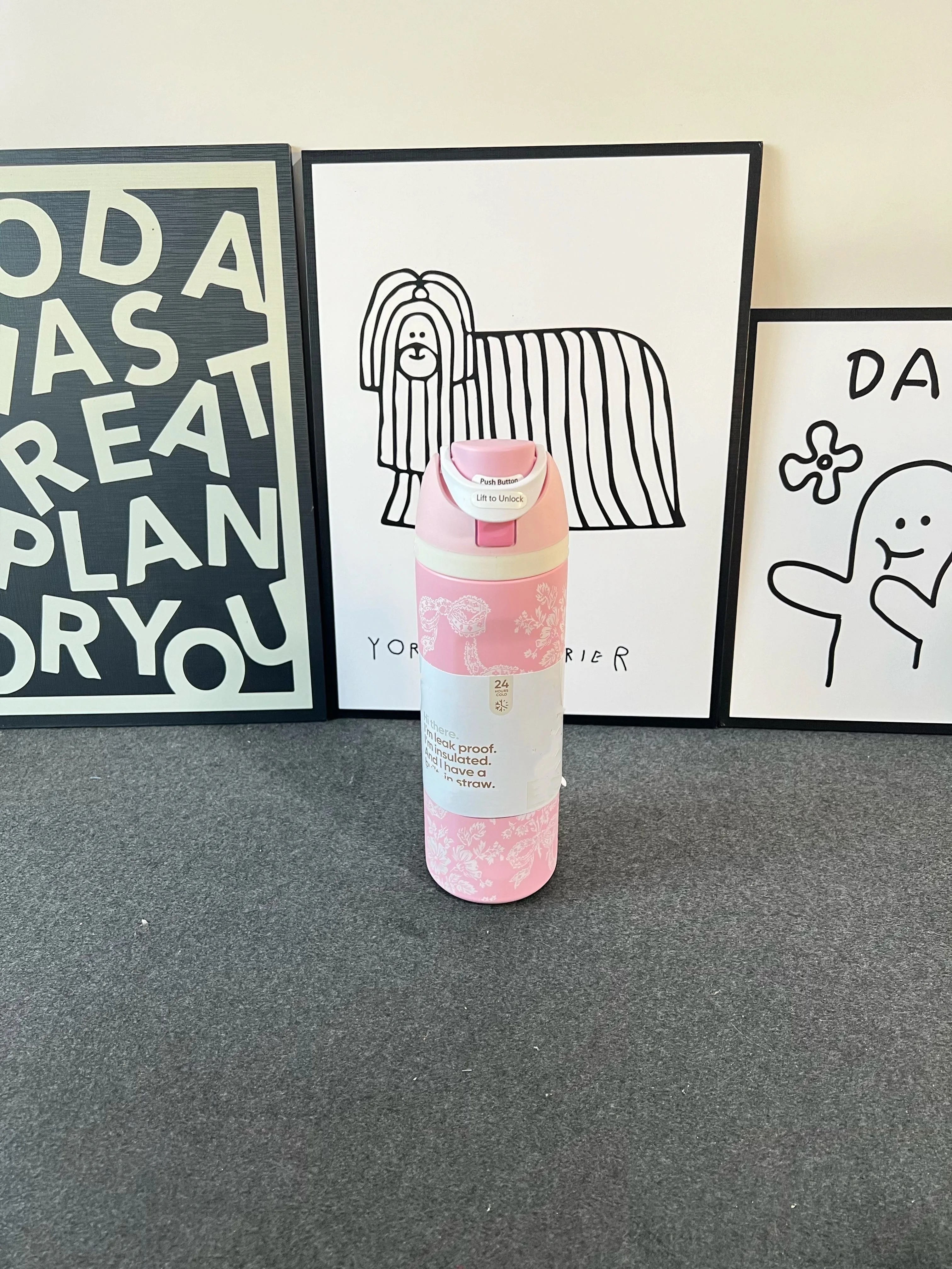 

24oz Stainless Steel Insulated Straw Cup Double Drinking Bottle Office Outdoor Sports Water Bottle Pink Water Cup