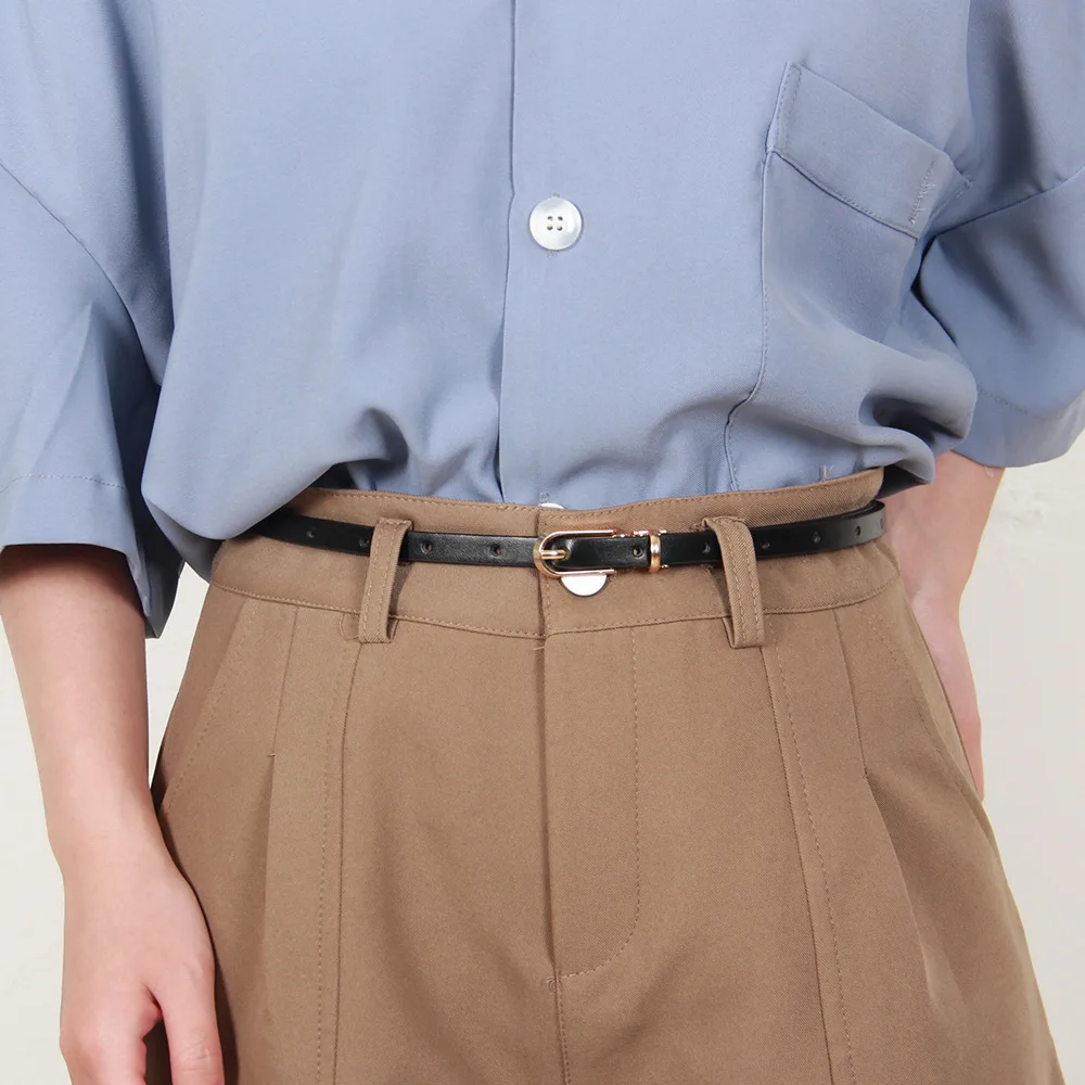 Korean-Style Fashionable and Versatile Dress Belt Thin Leather Belt - Sweater Belt  Decorative Waist Accessory - Women's Belts