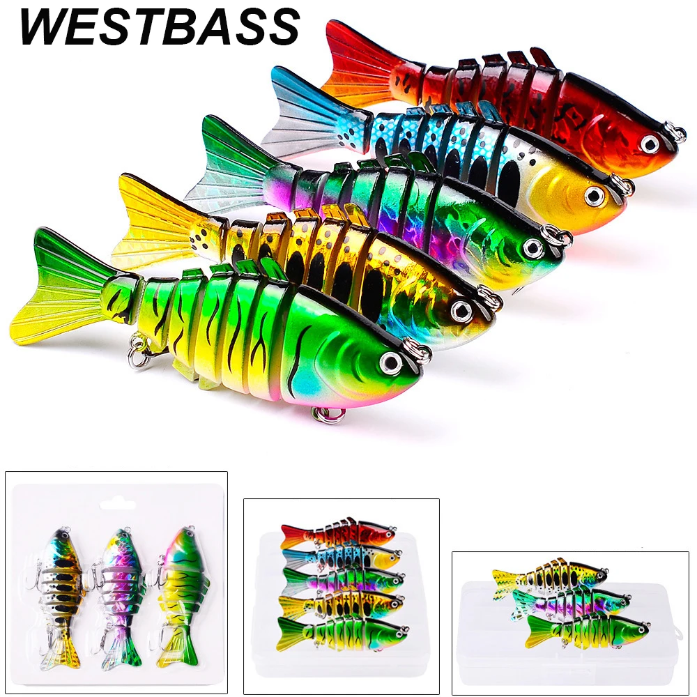 WESTBASS 3/5PCS Multi-Section Fishing Lures Kit 95mm-15g Sinking Swimbaits Combo 7-Segment Trolling Wobbler Set article de pêche