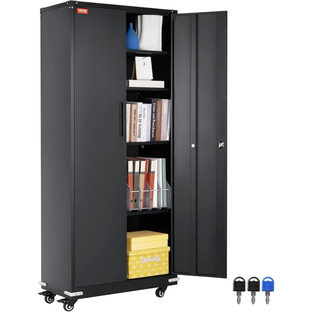

Storage Wheels 75 in Locking 4 Adjustable Shelves & 2 Magnetic Doors, 200 lbs Capacity per Shelf, Metal Cabinet with 3 Keys for
