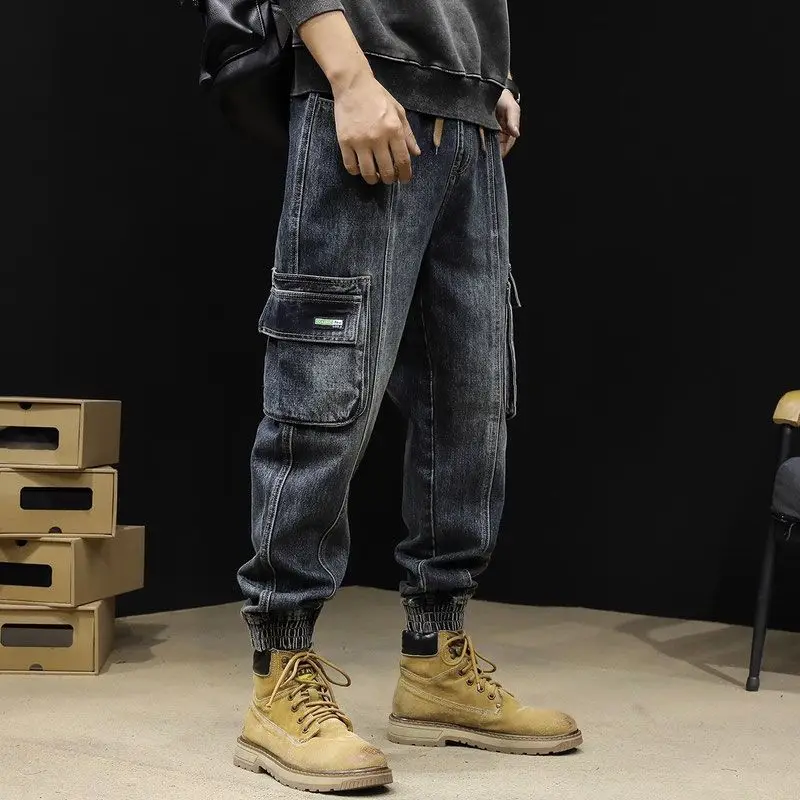 Pantalones vaqueros holgados para hombre, ropa vaquera de lujo Y2k 2000s, ropa elegante de pierna ancha Kpop de otoño, pantalones vaqueros Cargo para hombre