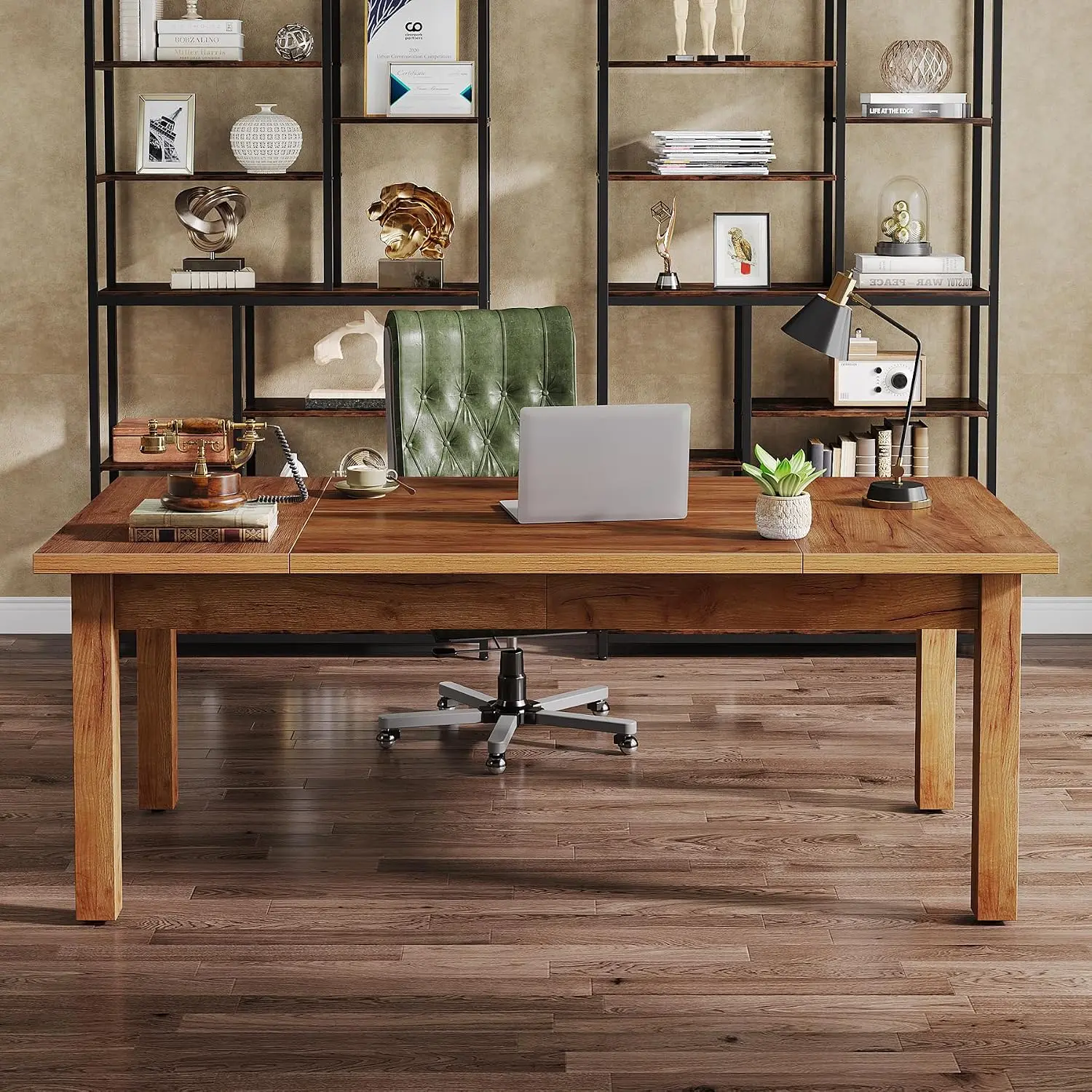 70 Inch Computer Desk Farmhouse Office Writing Study Desk with Solid Wood Legs Thickened Frame Board, Customized