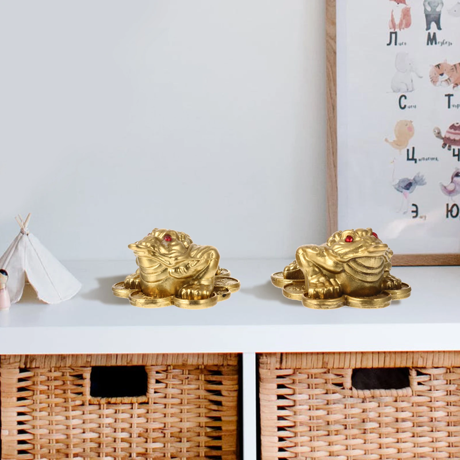 

2pcs 6 5cm Brass Golden Toad Statue Desk Decor Wealth Frogs Ornament Money Frog Sculpture Mini Figurine Desktop