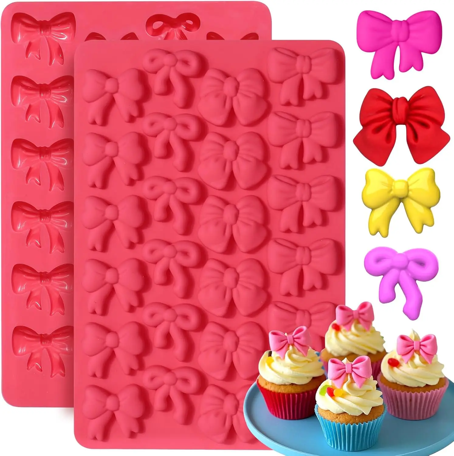 

Bow Chocolate Silicone Molds, 2 Pack 48 Cavities Mini Bows Sugar Candy Molds DIY Cupcake Toppers Cake Decorating for Birthday