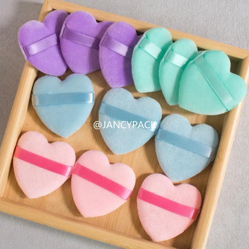 أداة مكياج ملونة، مكياج ناعم، وجه نقي، وردي، أسود، أبيض، مخملي على شكل قلب، مستحضرات تجميل، بودرة منتفخة بمقبض