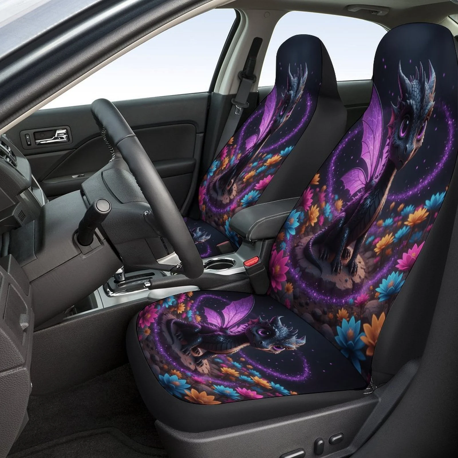 Magical Dragon Garden Designed Car Seat Covers Set For Most Cars, Trendy Breathable Decorative Car Seat Protector Covers Full Se