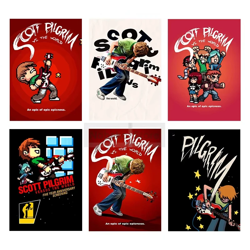 Scott Pilgrim guitarra divertida fantasía personaje de dibujos animados ilustración póster impresiones lienzo pintura pared arte imagen decoración de la habitación del hogar